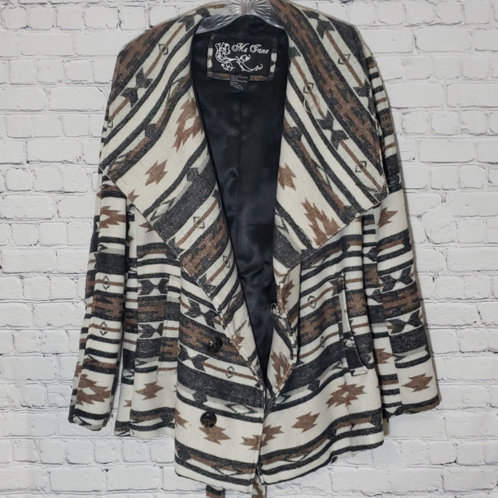 Me Jane Cream, Brown & Black Patterned Draped Jacket